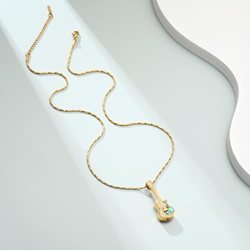 Imrsanl Guitar Urn Necklace Cremation Jewelry for Ashes | Ashes Holder Pendant, Funeral Keepsake, Memorial Gifts of Loss Loved Ones, For Women Men Guitarist - color: Gold