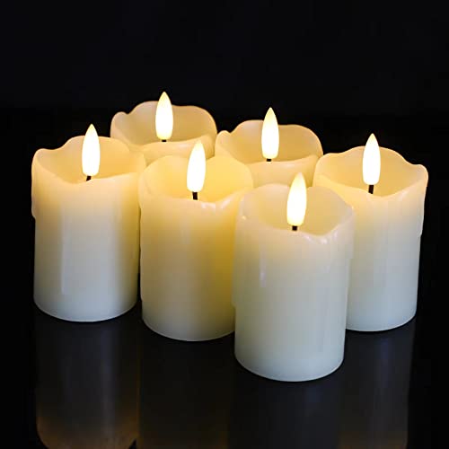 Lezonic Flameless Votive Candles Battery Operated with Remote and Timer, Pack of 6 (D:2" X H:3") LED Ivory White Long Lasting Flickering Wax Candles with Realistic 3D Flame - color: Ivory(2" x 3")
