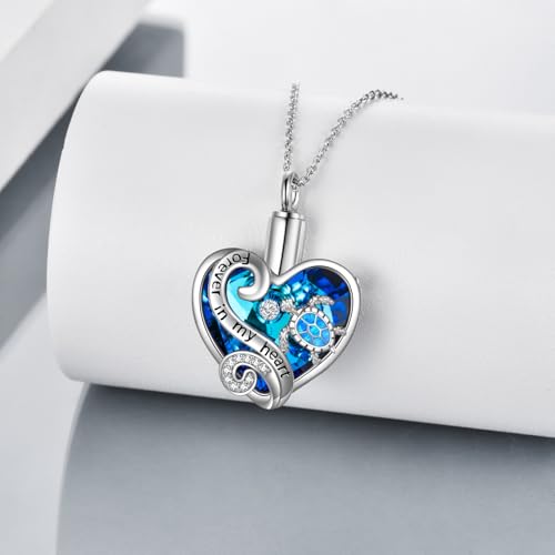 WINNICACA Silver Cremation Urn Necklaces for Ashes of Loved Ones - style: 1-Sea Turtle Crystal Necklace - Blue Opal Turtle