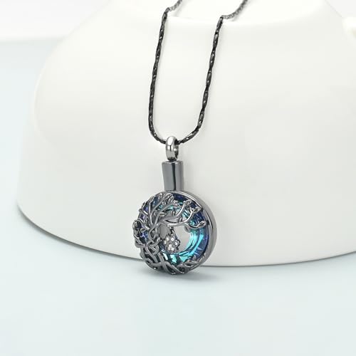 Imrsanl Tree of Life Urn Necklace for Ashes Paw Print Circle of Life Cremation Jewelry Keepsake Pendant Memorial Pet Ashes Holder for Women Men - color: Black-Blue