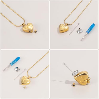 Paw Print Heart Urn Necklace for Pet Ashes Cremation Jewelry Memorial Keepsake Pendant for Dog/Cat Stainless Steel Ash Holder Necklace - color: Gold