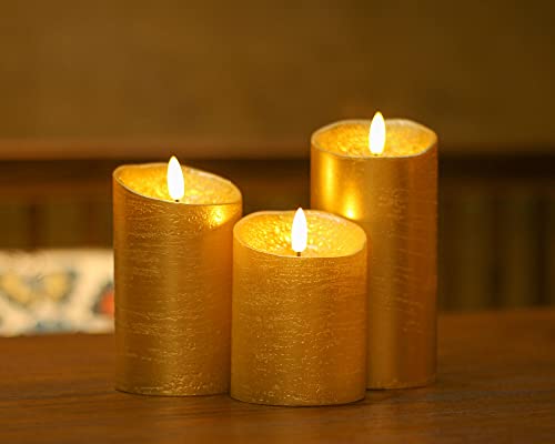 ANGELLOONG Gold Pillar Candles, Flameless Candles with Remote for Christmas - color: Gold