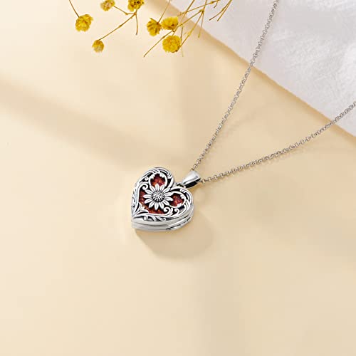 SOULMEET Personalized Silver Locket Necklace That Holds Pictures Photo Keep Someone Near to You, Memorial Custom Lockets Necklaces Letters Engraving for His Her - color: A7-Red opal sunflower-Black, style: Locket Necklace Only