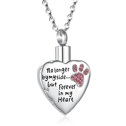 Fashion Pet Cremation Jewelry Stainess Steel Heart Keepsake Ashes Necklace Dog Cat Paw Memorial Urn Pendant - color: Pink