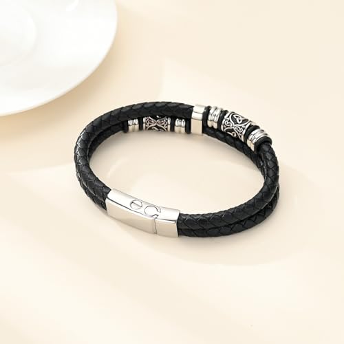 Hearbeingt Memorial Urn Bracelet for Ashes Leather Cremation Jewelry - color: Silver 22cm