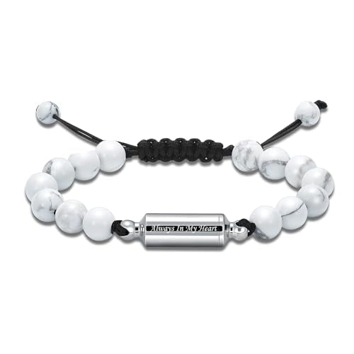 Hearbeingt Cremation Jewelry Urn Bracelet for Ashes Braided Rope Beads - color: White-Always in my heart