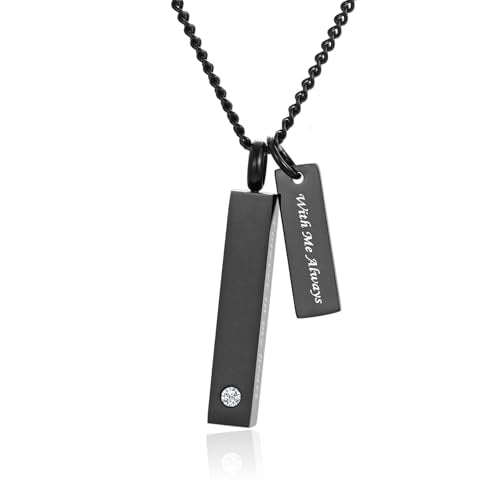 Crystal Black Cremation Jewelry for Ashes Silver Urn Necklace for Ashes, Birthstone Cube Urns Memorial Ashes Necklace Pendant Keepsake, Cremation Urn Jewelry Bar Locket With CZ - style: 1 Pack Black Locket