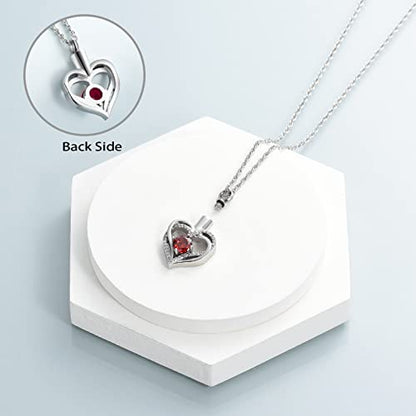 shajwo Cremation Jewelry Heart Urn Necklace for Ashes of Loved One - color: Silver-Red