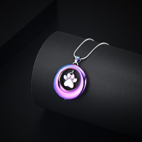 Dog Paws Cremation Jewelry Pet/Cat/Dog Paws Urn Necklaces for Ashes Stainless Steel Pet Ashes Holder Memorial Keepsakes Locket Pendant Jewelry for Men Women - color: Rainbow