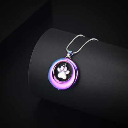 Dog Paws Cremation Jewelry Pet/Cat/Dog Paws Urn Necklaces for Ashes Stainless Steel Pet Ashes Holder Memorial Keepsakes Locket Pendant Jewelry for Men Women - color: Rainbow