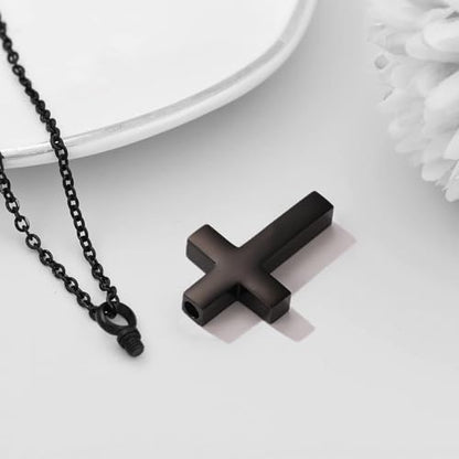 RIPFEVURN Cremation Jewelry Black Cross Urn Necklaces for Ashes for Women Men Human Ashes with Me Always Memorial Keepsake Pendant - color: 1pc-Black-Dad
