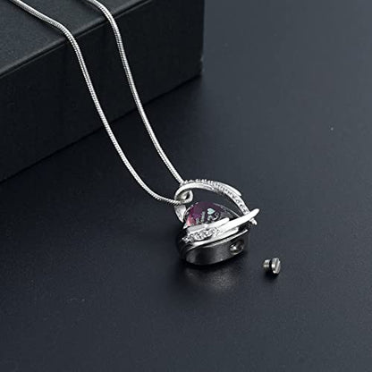 Heart Crystal Cremation Urn Necklace for Ashes, Stainless Steel Cremation Jewelry for Ashes Memorial Pendant Ashes Urn Necklace with Engraving and Filling Kit - color: Purple Crystal