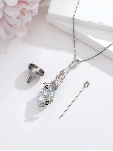 JKR Heart Urn Necklace for Ashes Crystal Keepsake Pendant Memorial Jewelry - style: Bee-Teardrop