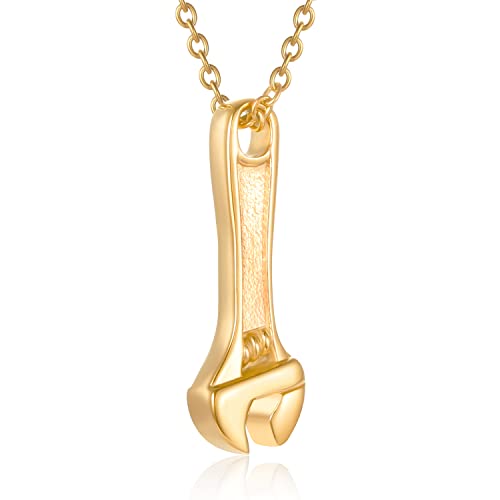 Mechanic Wrench Cremation Jewelry for Ashes Stainless Steel Tool Urn Pendant Locket Keepsake Memorial Urn Necklace for Men Women Holder Ashes for Pet Human - color: Gold