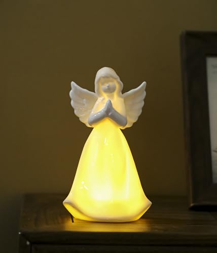 ADAVAS.Y&G Praying Angel Night Light Lighted up Angel Prayer Porcelain Angel Figurine with Lighting, White 7" H - color: Pray