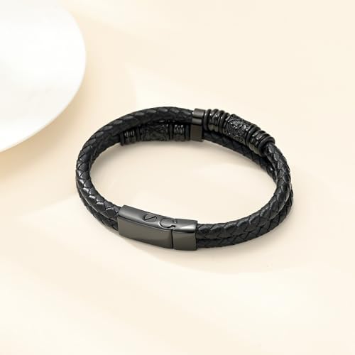 Hearbeingt Memorial Urn Bracelet for Ashes Leather Cremation Jewelry - color: Black 22cm
