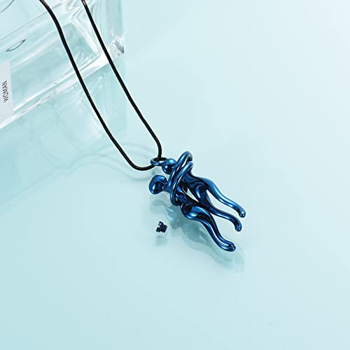 Cremation Jewelry with Angel Lady Stainless Steel Urn Necklace Pendant Memorial Ashes Keepsake for Women Girls, Filling Kit Included - color: Couple-Blue