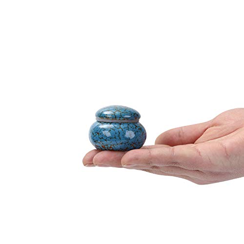 Small Urn for Human Ashes - 1.6'' Handicrafted Urn - Beautiful Tiny Keepsake Urns - Mini Urn Made of Ceramic - Hold 1.2 Cubic Inches of Ashes (Blue) (Blue) - color: Blue