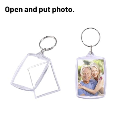 30pcs Pendant Picture Frame keychain, Clear Acrylic Photo Frame Keyring Holder, Make Your Own Personalized keychain Kit, Rectangle Blank Photo Insert Keychain for DIY Craft