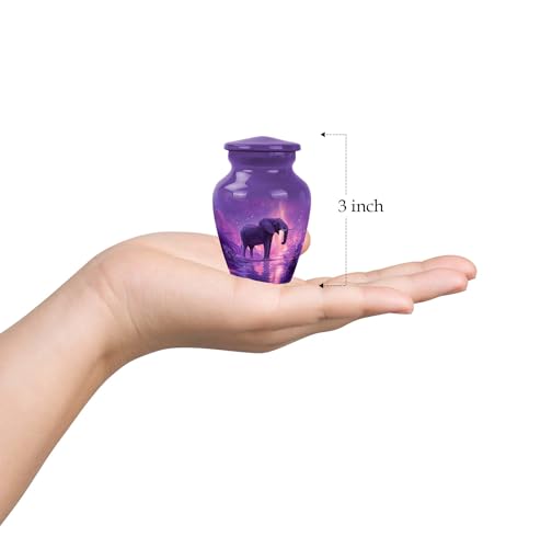 Elephant Cremation Urn for Ashes, Purple Keepsake Urn 10 Inch & 3 Inch - color: Elephant-2, size: combo-1