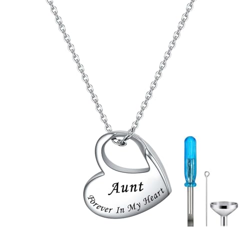 Heart Urn Necklace for Ashes Cremation Jewelry Forever in My Heart Engraved Stainless Steel Keepsake Waterproof Memorial Pendant for loved One with Filling Kit - color: Aunt