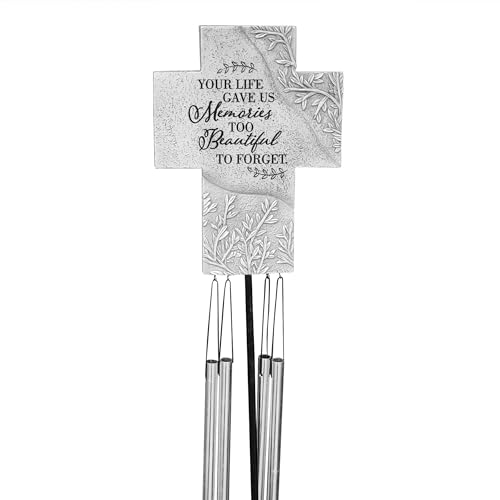 Memorial Cross Wind Chime Stake – Sympathy Garden Decor with Inspirational Quote, Outdoor Bereavement Gift, Metal Chimes for Remembrance