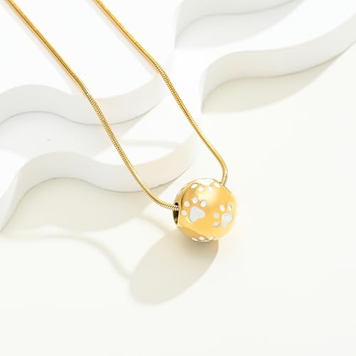 Paw Print Urn Cremation Necklace for Ashes Dog Cat Pet Paw Print Animal Keepsake Memorial Charm Pendant Necklace for Men Women - color: Gold