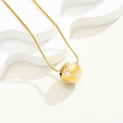 Paw Print Urn Cremation Necklace for Ashes Dog Cat Pet Paw Print Animal Keepsake Memorial Charm Pendant Necklace for Men Women - color: Gold