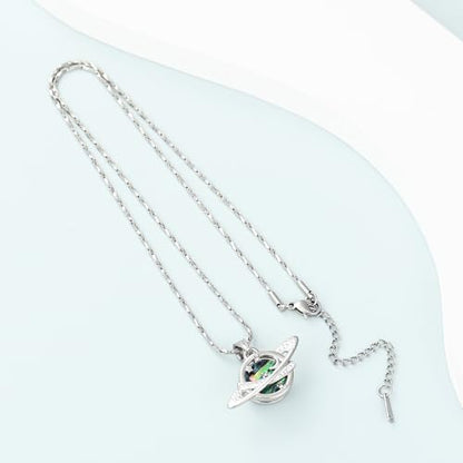 Imrsanl Saturn Urn Necklace Cremation Jewelry for Women Men - color: Silver