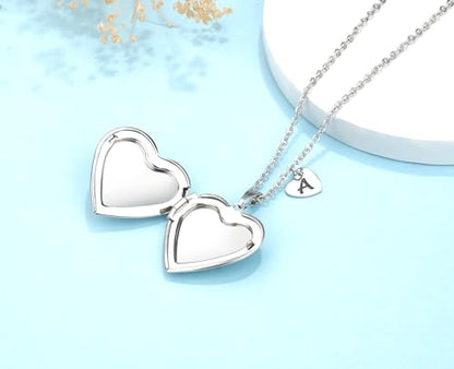 MUERDOU Butterfly Locket Necklace that Holds Pictures Initial Alphabet Letter Heart Shaped Photo Memory Locket Pendant Necklace - style: E