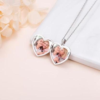 DAOCHONG Heart Locket Necklace Photo Memory Jewelry for Women | Sterling Silver Cremation Pendant | Holds 2 Photos | Keepsake for Women Mom Grandma Daughter | Memorial for Loved Ones & Pets