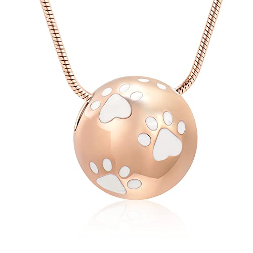 Paw Print Urn Cremation Necklace for Ashes Dog Cat Pet Paw Print Animal Keepsake Memorial Charm Pendant Necklace for Men Women - color: Rose gold