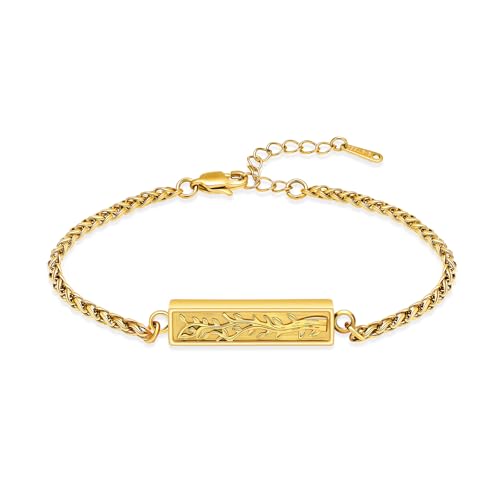 Tree of Life Urn Bracelets for Men Women Cylinder Bar Cremation Jewelry for Ashes Stainless Steel Adjustable Memorial Keepsake Bangle - color: Gold
