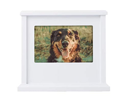 Pearhead Pet Wooden Photo Memory Keepsake Box & Urn, Memorial For Dog & Cat Ashes and Mementos, 4 × 6 Picture Insert, Medium, White