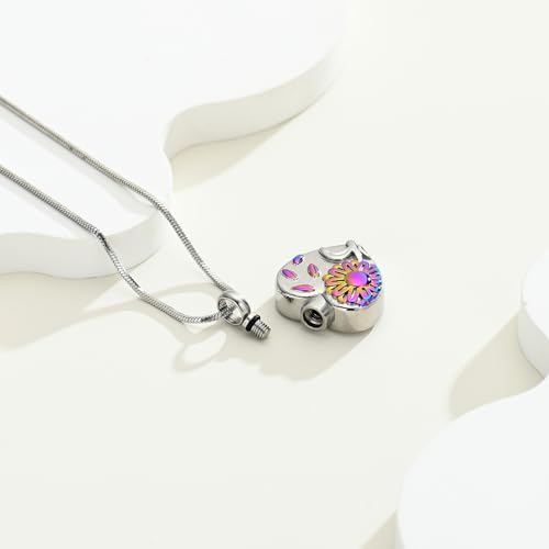 Urn Necklace for Ashes Sunflower Cross Necklace Cremation Jewelry Ashes Necklace for Human Women Pets Sunshine Pendant Keepsake Jewelry for Ashes - color: Rainbow
