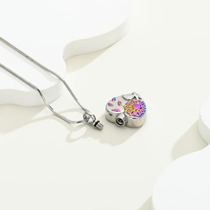 Urn Necklace for Ashes Sunflower Cross Necklace Cremation Jewelry Ashes Necklace for Human Women Pets Sunshine Pendant Keepsake Jewelry for Ashes - color: Rainbow