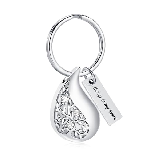 Hearbeingt Teardrop Urn Keychain for Ashes Tree of Life Cremation Jewelry - color: A-silver