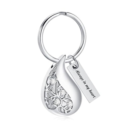 Hearbeingt Teardrop Urn Keychain for Ashes Tree of Life Cremation Jewelry - color: A-silver