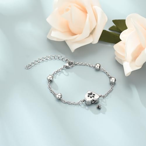 shajwo Pet Cremation Jewelry Paw Print Heart Urn Bracelet for Ashes - color: Silver