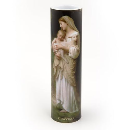 L'Innocence. LED Flameless Devotion Prayer Candle, Religious Gift, 6 Hour Timer for More Hours of Enjoyment and Devotion! Dimensions 8.1875" x 2.375"
