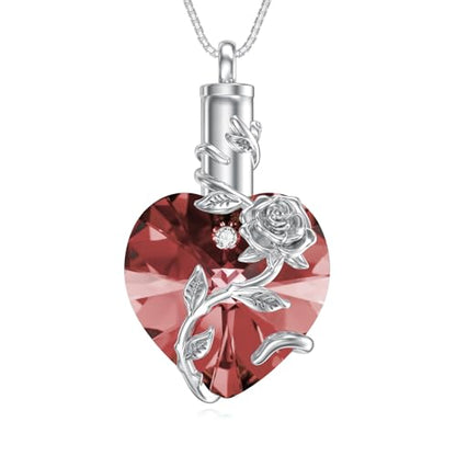 OCJ Heart Rose Flower Urn Necklace for Ashes Women Birthstone Cremation Necklaces Sterling Silver Memorial Cremation Jewelry Gifts - color: 06-June-Alexandrite