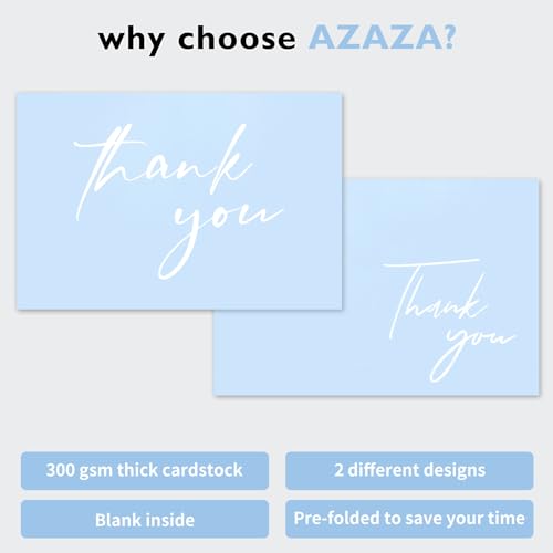 AZAZA Baby Shower Thank You Cards Boy Thank You Cards with Envelopes, 4x6 Baby Thank You Cards for Baby Gift Sets, 50 Blue Thank You Cards Wedding Bridal Shower Thank You Notes (Baby Blue) - color: baby blue thankyou, size: 50pcs