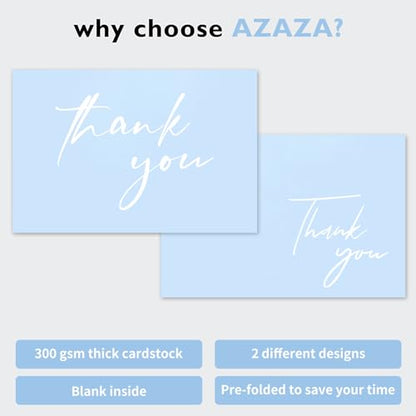 AZAZA Baby Shower Thank You Cards Boy Thank You Cards with Envelopes, 4x6 Baby Thank You Cards for Baby Gift Sets, 50 Blue Thank You Cards Wedding Bridal Shower Thank You Notes (Baby Blue) - color: baby blue thankyou, size: 50pcs
