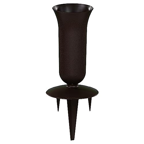 Sympathy Silks Artificial Flowers for Cemeteries - Plastic Cemetery Vase with Spikes for Grave - Bronze Pattern - Headstones, Memorial Decorations, Tombstone Markers - Outdoor Vase with Drain Hole