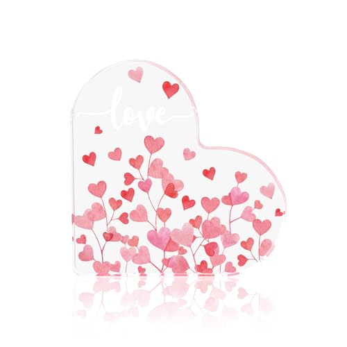 Smile Valentines Day Heart Shaped Acrylic Sign, Watercolor Pink & Red Heart Floral, Gift Box for Girlfriend Boyfriend Husband Wife Desk Sign Decor Home Office - style: Pink Heart