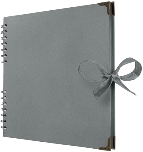 Scrapbook Album, 60 Pages, 8 x 8 Inch, Grey Photo Album, Scrap Book | Hardcover with Thick 200 GSM Kraft Paper, Ideal for Your Scrapbooking Albums, Art & Craft Projects (Grey, 8 x 8 Inch) - color: Grey, size: 8 X 8 Inch