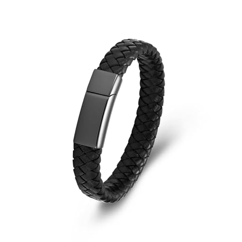 Minicremation Cross Cremation Jewelry Urn Bracelet for Ashes Genuine Leather for Women Men Keepsake Memorial Cuff Bangle Braided Wristband Bracelet for Men - color: Black-C, size: 20cm/7.87"