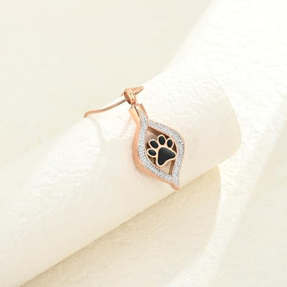 The Eye of My Heart Paw Print Urn Necklace for Ashes | stainless steel cremation jewelry, holds pet human ashes, paw print memorial urn pendant, leak-proof sealed design, unisex - color: Rose gold