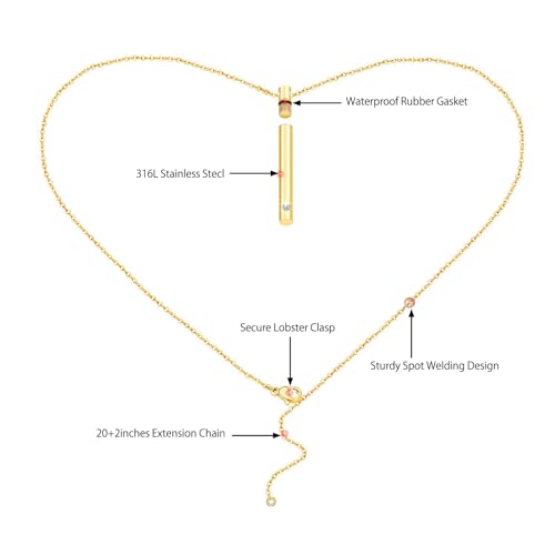 XIUDA Urn Necklace for Ashes Stainless Steel Cremation Necklace with Crystal Memorial Pendant Necklace - color: gold