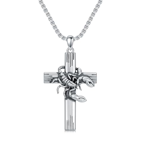 PROESS Cross Necklace for Women Men Sterling Silver Rose/Sunflower Cross Pendant Religious Jewelry Christmas Birthday Mothers' Day Gifts - color: 01-01-Scorpion